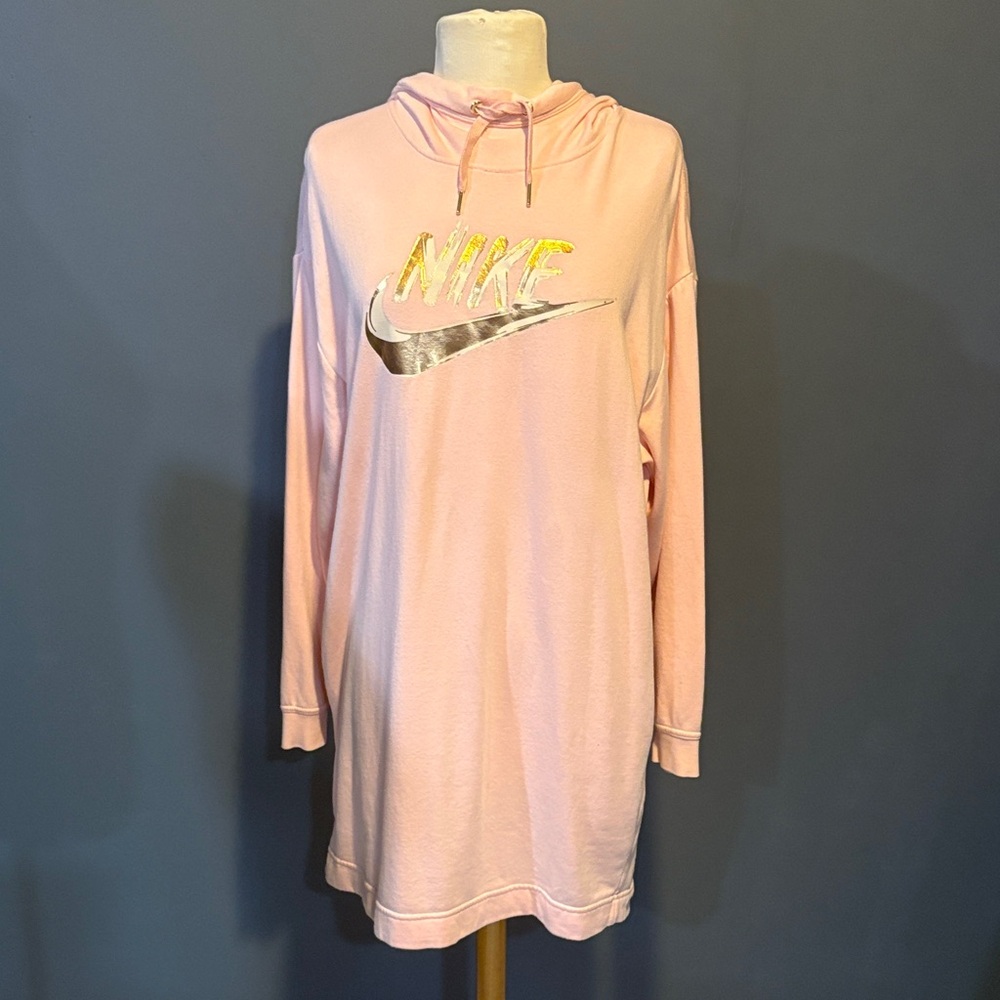 Nike Light Pink Hoodie Dress with Rose Gold Logo. Medium